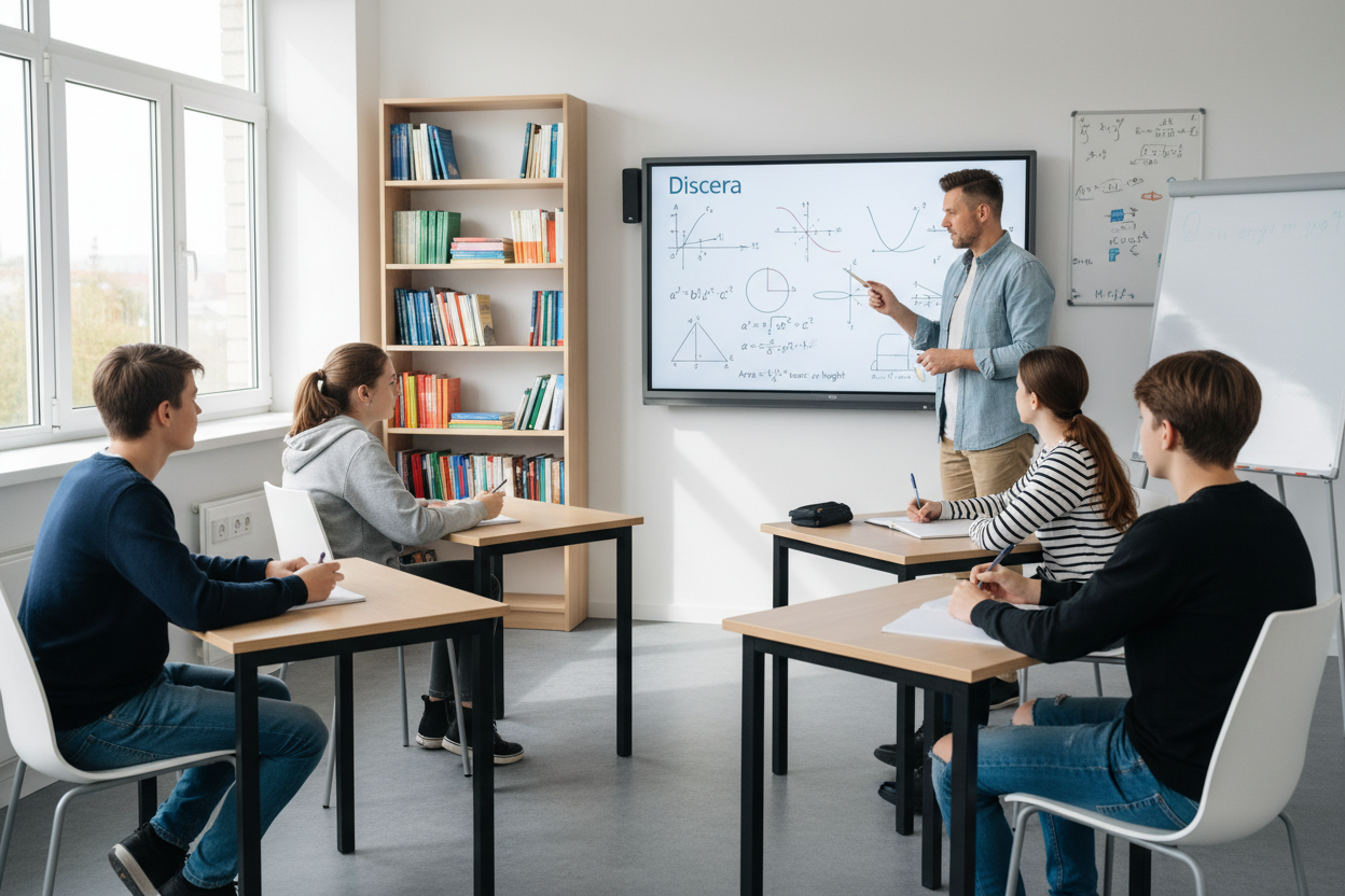 Wiskunde figuren op het bord, verder ziet het er perfect uit.